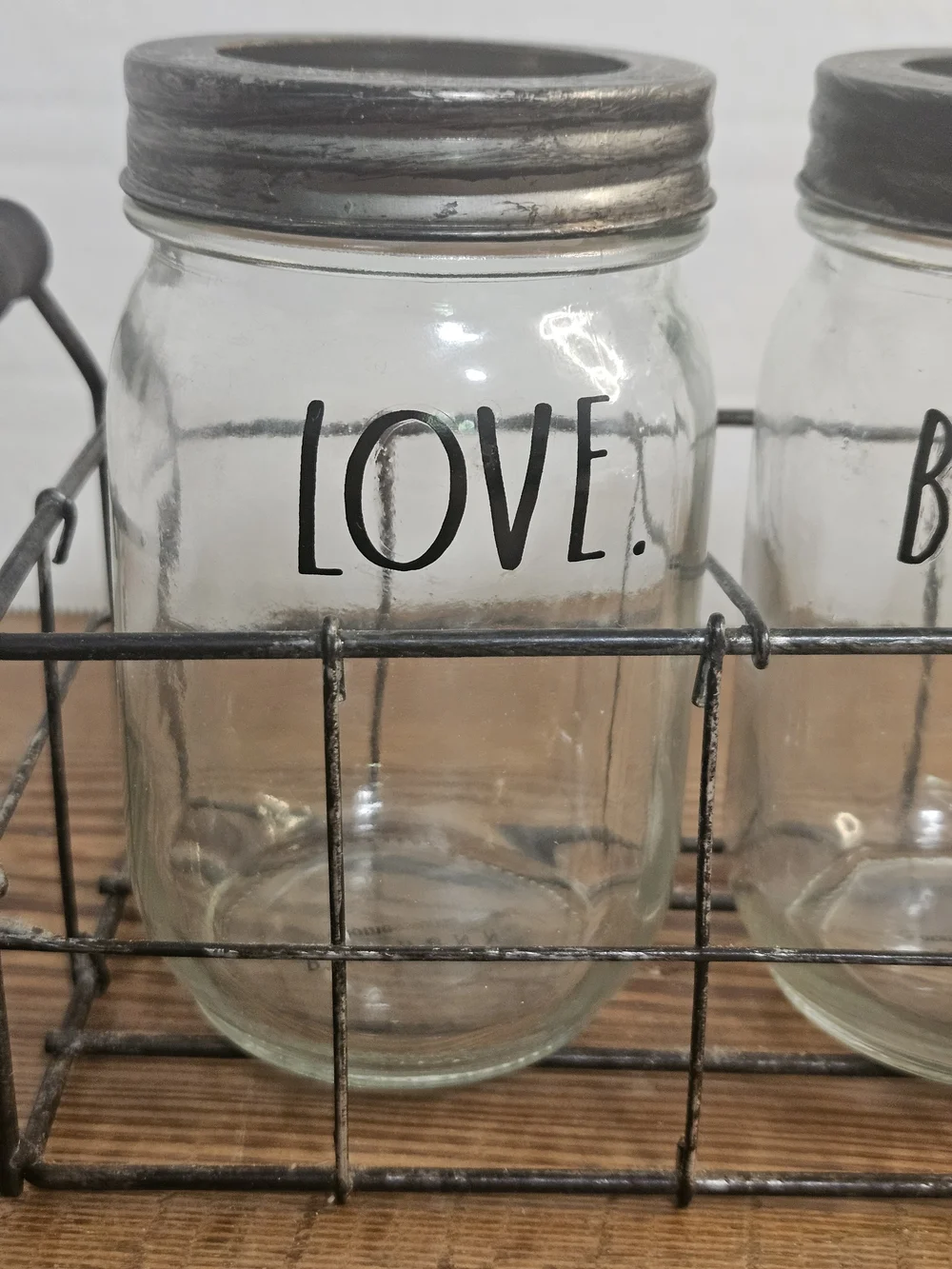 Rae Dunn Set of 3 Glass Jars in Wire Caddy - 